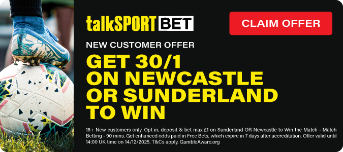 Get 30/1 On Newcastle OR Sunderland To Win
