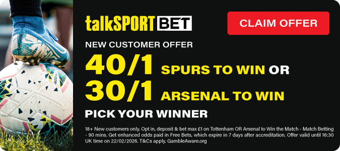 Get 40/1 Spurs OR 30/1 Arsenal To Win - Pick Your Winner