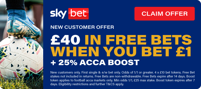 £40 In Free Bets When You Bet £1 + 25% Acca Boost
