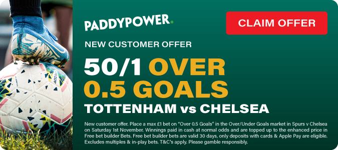 50/1 Goal To Be Scored In Tottenham V Chelsea