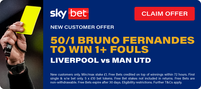 50/1 For Bruno Fernandes To Be Fouled - Liverpool Vs Man Utd