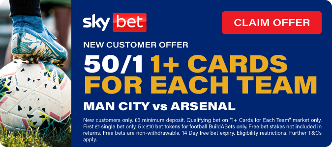 Man City vs Arsenal 50/1 1+ Cards for Each Team