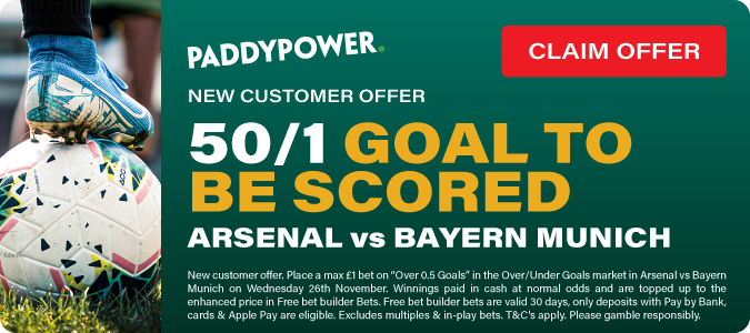 50/1 Over 0.5 Goals Arsenal v Bayern Munich