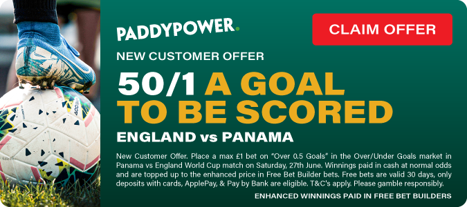 50/1 A goal to be scored Panama vs England