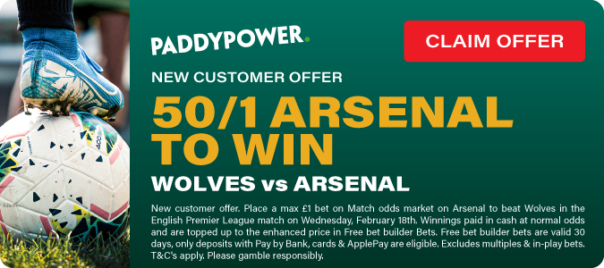 Get 50/1 Arsenal To Win Against Wolves