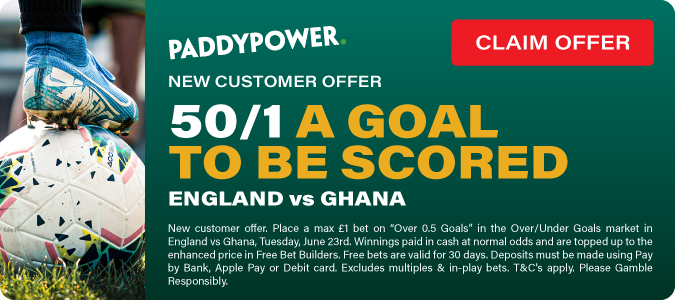 50/1 A goal to be scored England vs Ghana