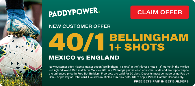 40/1 Bellingham 1+ Shots vs Mexico