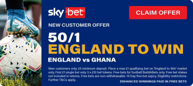 50/1 England to win - England vs Ghana